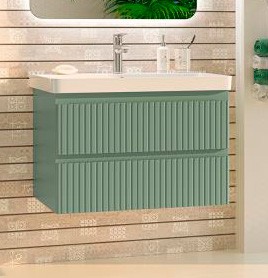 Тумба с раковиной Brevita Victory 80 подвесная зеленая 2 ящика (VIC-09080-0802Я + Misty_11080-KL)
