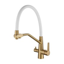 Смеситель для кухни HAIBA HB76822-5 с подключением фильтра, гибкий излив, нержавеющая сталь, белый/золото — 