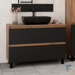 Тумба с раковиной Brevita Dakota 100 напольная с 2 ящиками  (DAK-07100-19/02-2Я+Misty_MU0055B-MB)