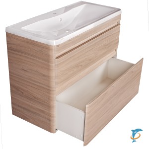 Тумба с раковиной Атлантика 90 Люкс PLUS подвесная, ясень перламутр  (СС-00002219+СС-00002204)