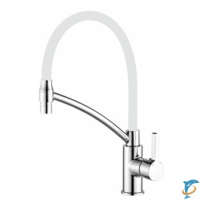 Смеситель для кухни HAIBA HB73643-8 гибкий излив, латунь, белый/хром  (HB73643-8 )