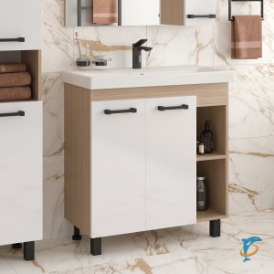 Тумба с раковиной Misty Крафт 80 напольная, зебрано сахара  (П-Кра-07080-011 + Misty-UM-MOD80SL/1)