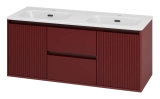Тумба с раковиной Brevita Wine 120 подвесная (бордовая) с раковиной Brevita Onda 120 с двумя чашами — 