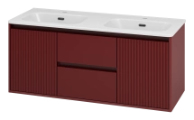Тумба с раковиной Brevita Wine 120 подвесная (бордовая) с раковиной Brevita Onda 120 с двумя чашами — 