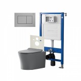 Инсталляция Point Элемент PN45120 + Клавиша Ника нержсталь браш PN44081SB + Унитаз Вега сер мат &mdash; 