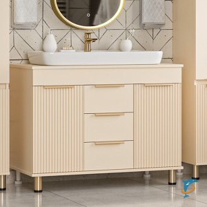 Тумба с раковиной Brevita Enfida 100 напольная с 3 ящиками, бежевая  (ENF-06100-0343Я+Misty_0117)