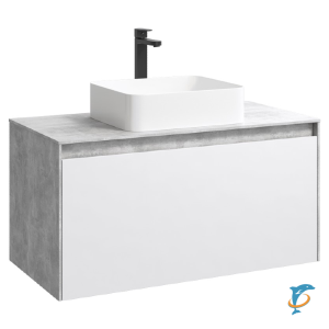 Тумба с раковиной Aqwella 5 Stars Mobi 100 подвесная, бетон светлый, белый (раковина Джой) (MOB0110BS+MOB0710W+641945)