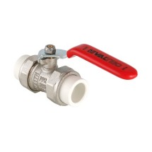 Кран шаровой латунный с двумя переходами на полипропиленовую трубу VALTEC 20 мм — 