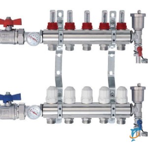 Коллекторная группа TIM 1" на 7 выходов с расходомерами латунный корпус  (KA007)