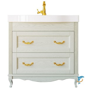 Тумба с раковиной ValenHouse Лиора 90 слоновая кость фурнитура золото  (L90_ТСЗ+641617 ValenHouse)