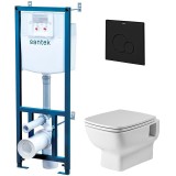 ПЭК унитаз с инсталляцией Santek Нео Rimless с сиденьем &quot;Микролифт&quot; и черной матовой клавишей смыва (1WH501777) — 