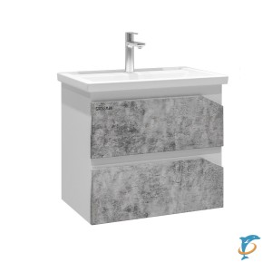 Тумба с раковиной подвесная Grossman "ИНЛАЙН-60 см" с 2-я ящ.белая/бетон(ум.Фостер-60)  (106004 + 16413)