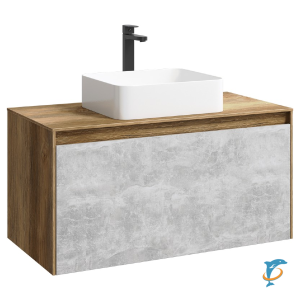 Тумба с раковиной Aqwella 5 Stars Mobi 100 подвесная, дуб балтийский, бетон светлый (раковина Джой) (MOB0110DB+MOB0710BS+641945)