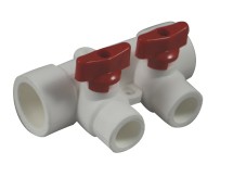 Коллектор полипропиленовый 32-20 на 2 выхода Millennium (красная ручка) — 