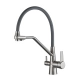 Смеситель для кухни HAIBA HB76855-5 с подключением фильтра, гибкий излив, нержавеющая сталь, серый/сталь — 