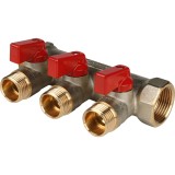 Stout Коллектор с шаровыми кранами 3/4&quot;, 3 отвода 1/2&quot; (красные ручки) — 