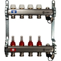 Stout Коллектор из нержавеющей стали с расходомерами, с клапаном вып. воздуха и сливом 4 вых. — 