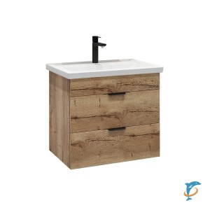 Тумба с раковиной подвесная Grossman "ФОРТА-60 см" с 2-я ящ.дуб галифакс (ум.Фостер-60) (106005 + 16413)