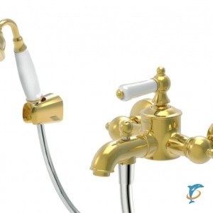 Смеситель для ванны с коротким изливом с аксессуарами Bravat Art, золото  (F675109G-B)