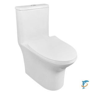 Унитаз - моноблок AZARIO Sente 375х665x785 напольный, безободковый, горизонтальный слив, сиденье дюропласт микролифт (AZ-8614) (AZ-8614)