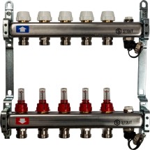 Stout Коллектор из нержавеющей стали с расходомерами, с клапаном вып. воздуха и сливом 5 вых. — 