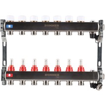 Коллектор из нержавеющей стали с расходомерами ROMMER, с клапаном вып. воздуха и сливом 7 вых. RMS-1201-000007 — Коллектор из нержавеющей стали с расходомерами ROMMER, с клапаном вып. воздуха и сливом 7 вых. RMS-1201-000007