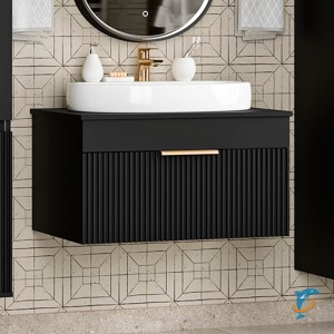 Тумба с раковиной Brevita Enfida 70 подвесная 1 ящик, черная  (ENF-06070-0241Я+Misty_0116)