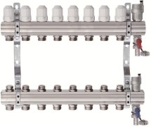 Коллекторная группа TIM 1&quot; на 3 выхода латунный корпус без расходомеров —  Коллекторы регулируемые (2 шт.) с трубной резьбой  ,  автоматический воздуховыпускной клапан - 2 шт