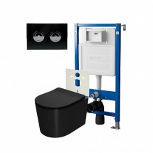 Инсталляция пневм Point Элемент П PN45121+Клавиша Венера чер/хром PN44072BC+Унитаз Веста чёр мат — 