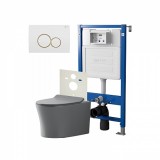 Инсталляция Point Элемент PN45120 + Клавиша Виктория бел/золото PN44061WG + Унитаз Вега сер мат — 