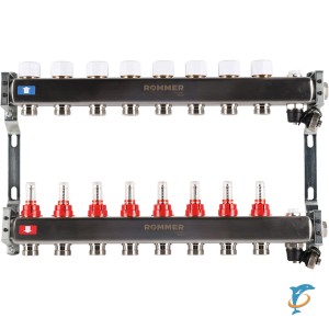 Коллектор из нержавеющей стали с расходомерами ROMMER, с клапаном вып. воздуха и сливом 8 вых. RMS-1201-000008  (RMS-1201-000008)