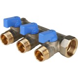 Stout Коллектор с шаровыми кранами 3/4&quot;, 3 отвода 1/2&quot; (синие ручки) — 
