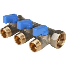 Stout Коллектор с шаровыми кранами 3/4&quot;, 3 отвода 1/2&quot; (синие ручки) — 