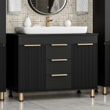 Тумба с раковиной Brevita Enfida 100 напольная с 3 ящиками, черная — 