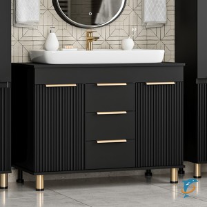 Тумба с раковиной Brevita Enfida 100 напольная с 3 ящиками, черная  (ENF-06100-0243Я+Misty_0117)