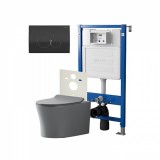 Инсталляция Point Элемент PN45120 + Клавиша Виктория черн/хром PN44061BC + Унитаз Вега сер мат &mdash; 