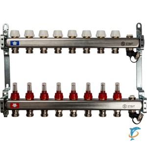 Stout Коллектор из нержавеющей стали с расходомерами, с клапаном вып. воздуха и сливом 8 вых.  (SMS-0927-000008)
