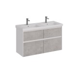 Тумба Lemark COMBI 125 см под 2 раковины, подвесная/напольная,4 ящика, цвет фасада: Бетон, цвет корпуса: Белый глянец — 