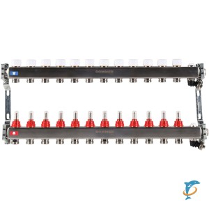 Коллектор из нержавеющей стали с расходомерами ROMMER, с клапаном вып. воздуха и сливом 12 вых. RMS-1201-000012 (RMS-1201-000012)