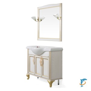 Тумба с раковиной ValenHouse Эллина 105 ясень, белая, патина золото  (E105_ТБ_ПЗ+Классик 1050)