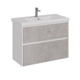 Тумба Lemark COMBI 100 см под 1 раковину, подвесная/напольная, 2 ящика, цвет фасада: Бетон, цвет корпуса: Белый глянец — 