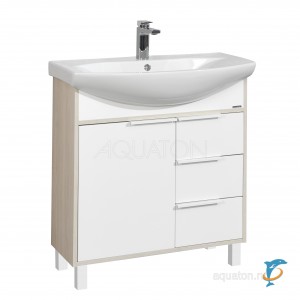 Тумба с раковиной Aquaton Рико 80 белая, ясень фабрик (1A215401RIB90 + Aquaton_1WH207783)