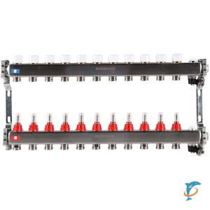 Коллектор из нержавеющей стали с расходомерами ROMMER, с клапаном вып. воздуха и сливом 11 вых. RMS-1201-000011  (RMS-1201-000011)