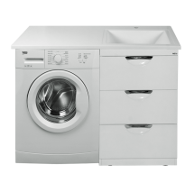 Тумба Misty Куба 60 под стиральную машину белая эмаль с раковиной Гавана 120 правая — 