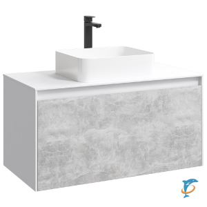 Тумба с раковиной Aqwella 5 Stars Mobi 100 подвесная, белый, бетон светлый (раковина Олимпия 560) (MOB0110W+MOB0710BS+4640021064269)