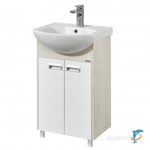 Тумба с раковиной Aquaton Бекка PRO 50 белая, дуб сомерсет  (1A210801BAC20 + Aquaton_1WH207781)