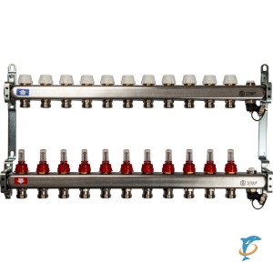 Stout Коллектор из нержавеющей стали с расходомерами, с клапаном вып. воздуха и сливом 11 вых. (SMS-0927-000011)