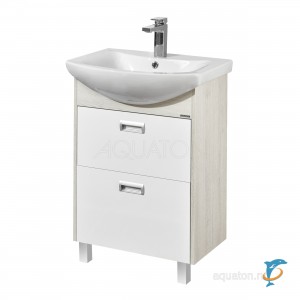 Тумба с раковиной Aquaton Бекка PRO 60 белая, дуб сомерсет  (1A196601BAC20 + Aquaton_1WH110246)