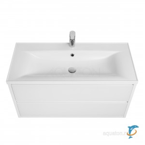 Тумба с раковиной Aquaton Римини 100 белая глянец с раковиной Aquaton Премьер 100  (1A232801RN010 + Aquaton_1A702531PR010)