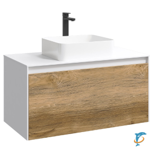Тумба с раковиной Aqwella 5 Stars Mobi 100 подвесная белый/дуб балтийский (раковина Джой)  (MOB0110W+MOB0710DB+641945)